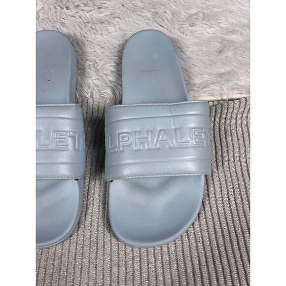 Alphalete Shoes Mens Size 9 Light Gray Slides Sandals Embossed Logo Pool Casual - Picture 2 of 10